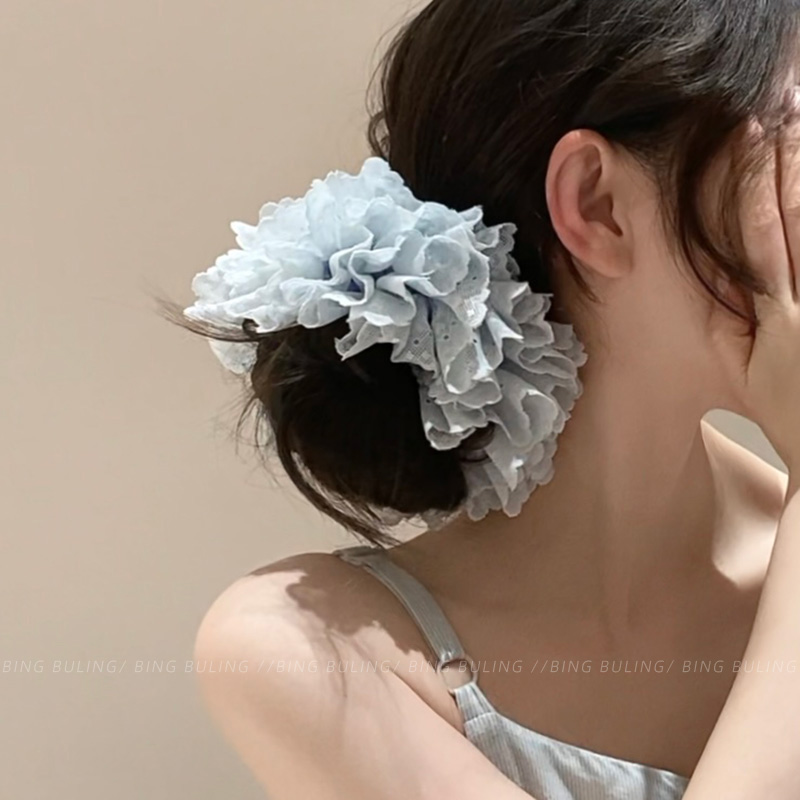 韩系蕾丝蓝色蛋糕发圈