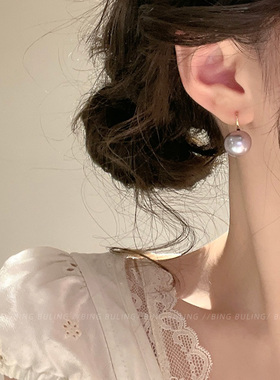 法式紫色珍珠耳环耳坠轻奢高级感气质耳钉小众设计简约大气耳饰