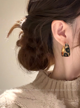 925银针豹纹耳圈耳坠女气质耳环夸张耳饰小众时髦高级感