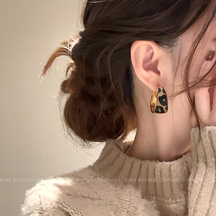 925银针豹纹耳圈耳坠女气质耳环夸张耳饰小众时髦高级感