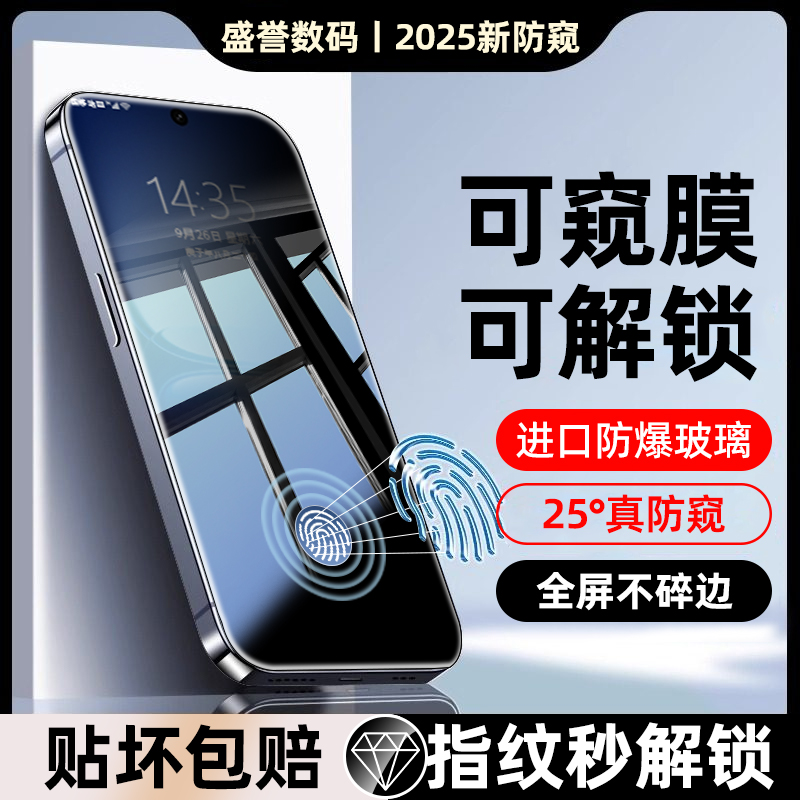升级指纹秒解版 新25°真防窥膜 高透光无色