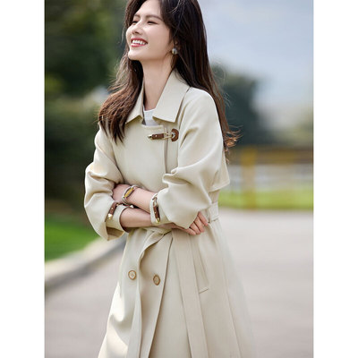苏醒的乐园秋季新款英伦风中长款时尚通勤翻领外套女宽松系带风衣