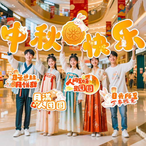 中秋节手举牌氛围拍照道具装饰品