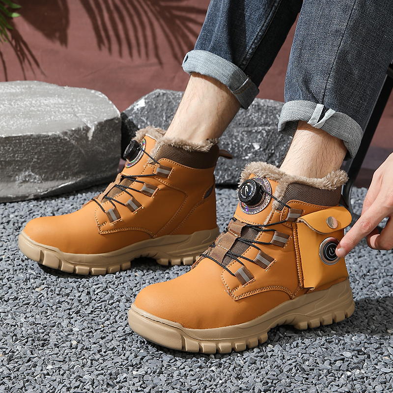 男士电热雪地靴冬季保暖防滑厚底马丁靴工装鞋保暖皮鞋