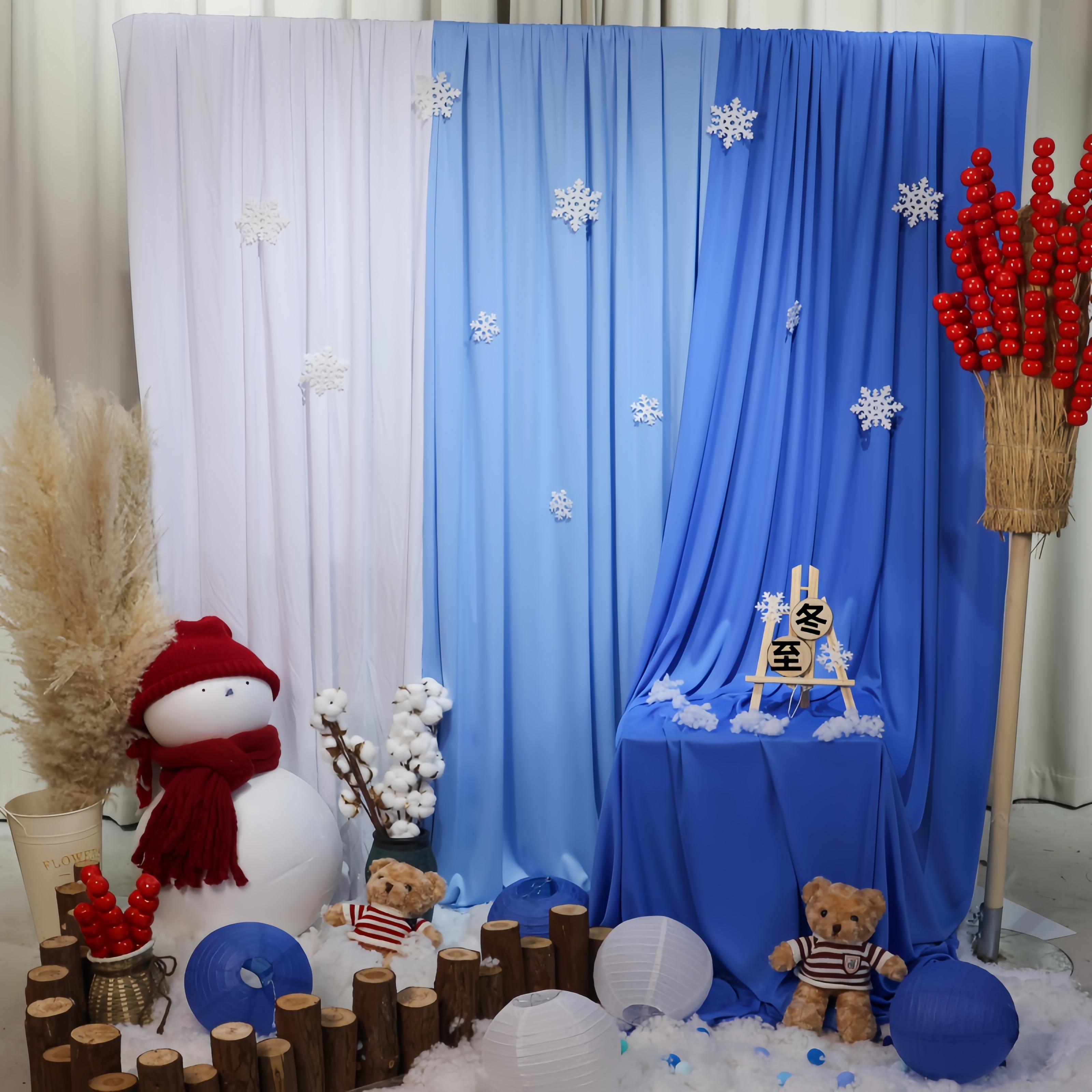 冬季蓝色系布幔纱幔幼儿园环创自然角氛围感布置挂饰冬至场景装饰