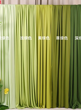 新中式绿色系布幔春天幼儿园环创场景布置背景布国风端午装饰挂布