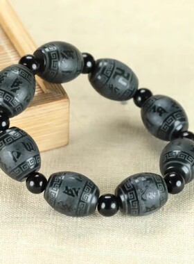 新疆和田青玉桶珠六字手链