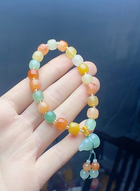 天然金丝玉老型珠手串女款