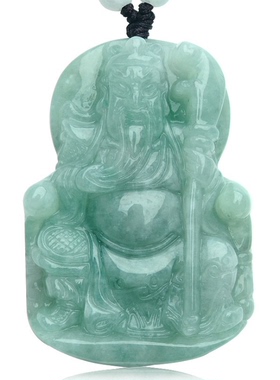 A货缅甸玉器挂件项链关公吊坠
