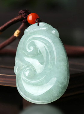冰糯种浅绿色如意老坑料礼品吊坠