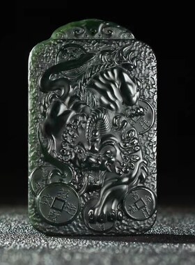 精致和田玉青玉招财麒麟吊坠