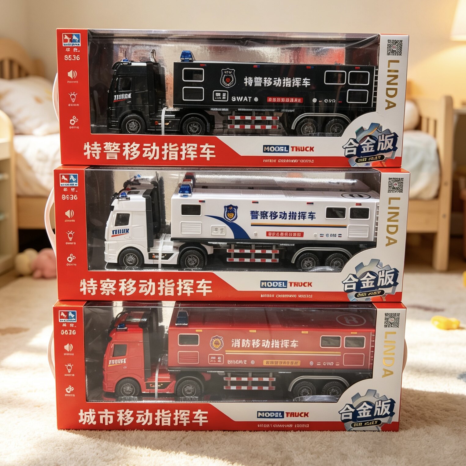 林达儿童移动指挥车玩具特警消防警察合金车仿真汽车男孩生日礼物图片
