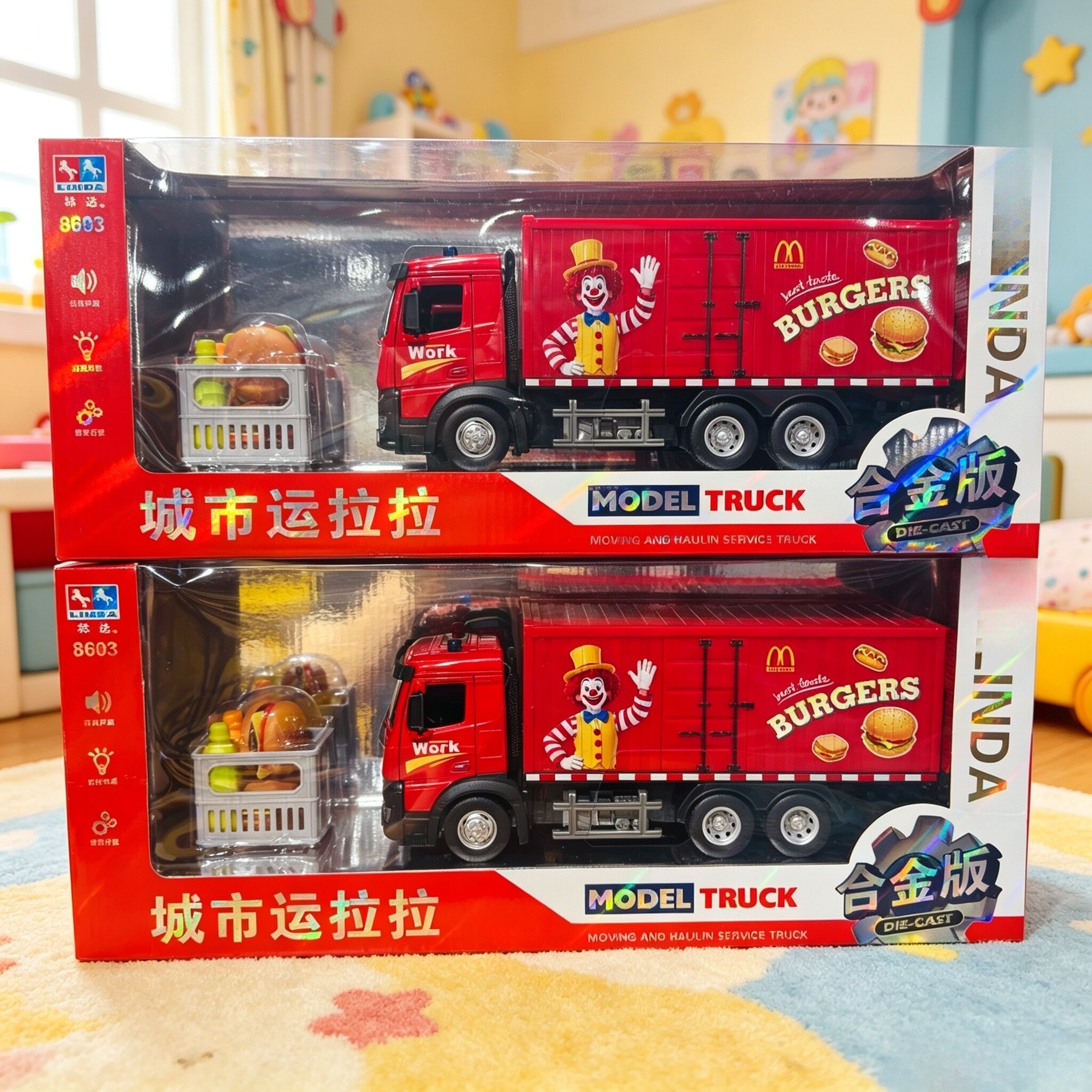 林达大号仿真货柜车男孩玩具车儿童惯性卡车3-6岁宝可开门运输车图片