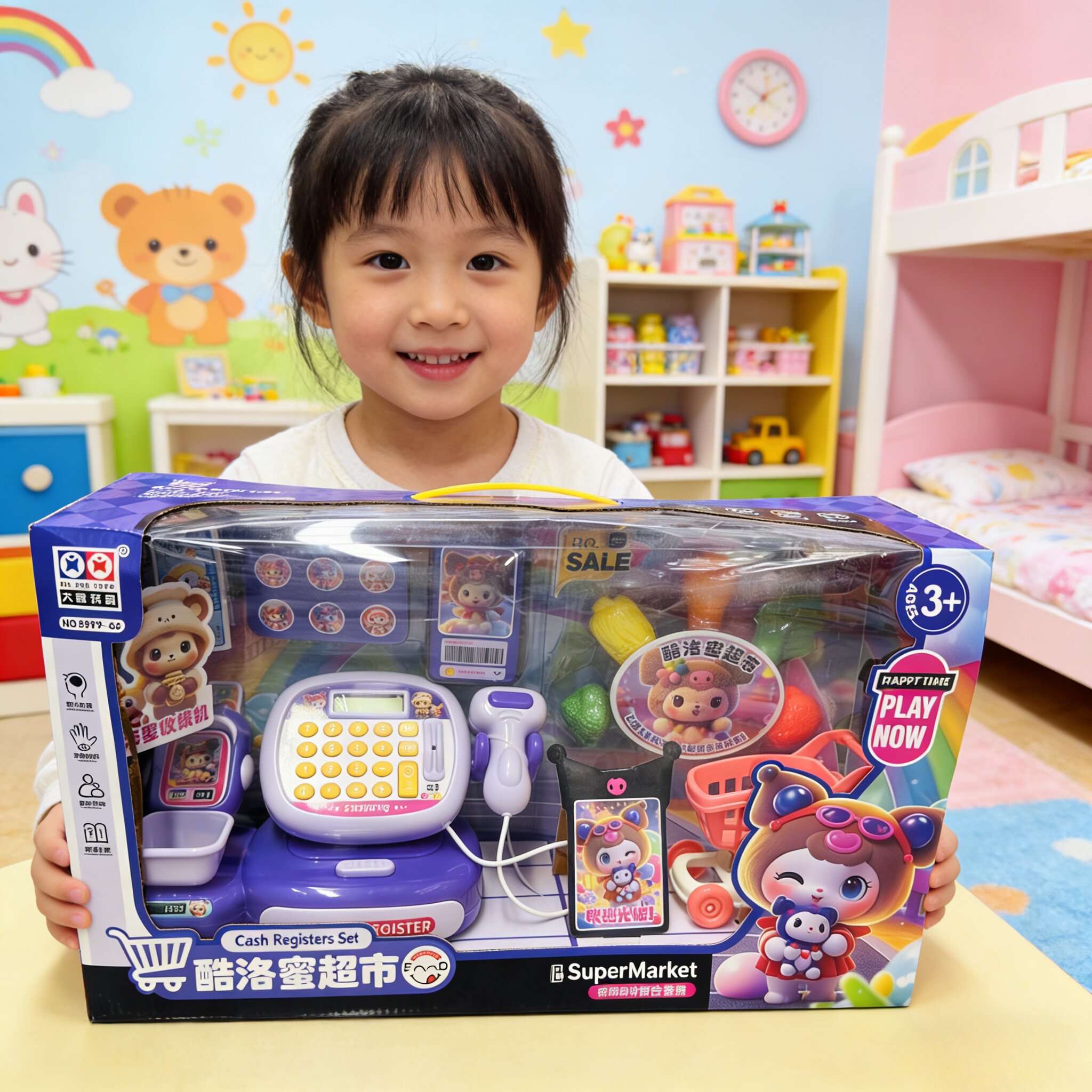 儿童过家家收银机仿真超市收银台卡通兔子购物计算机女孩玩具礼物图片