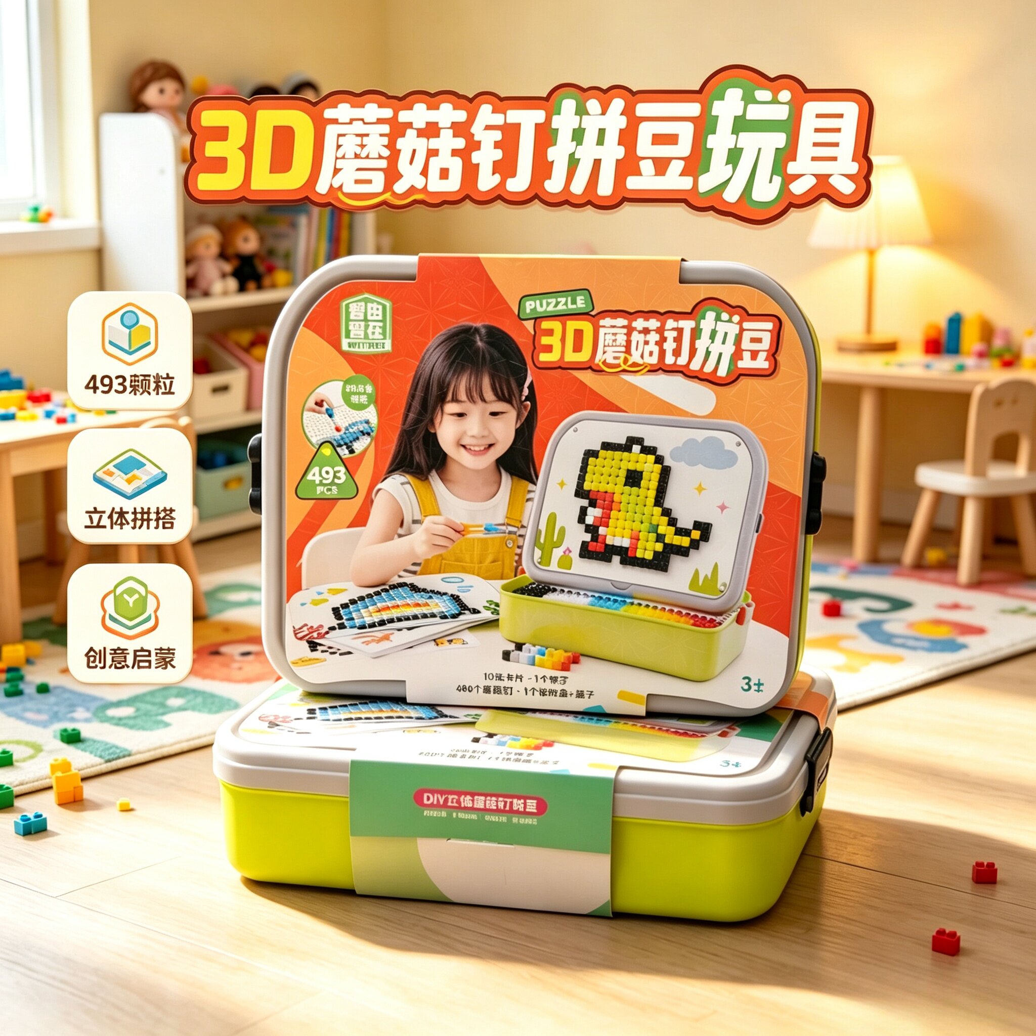3D立体蘑菇钉玩具益智组装拼插趣味玩具DIY手工桌面游戏升级儿童
