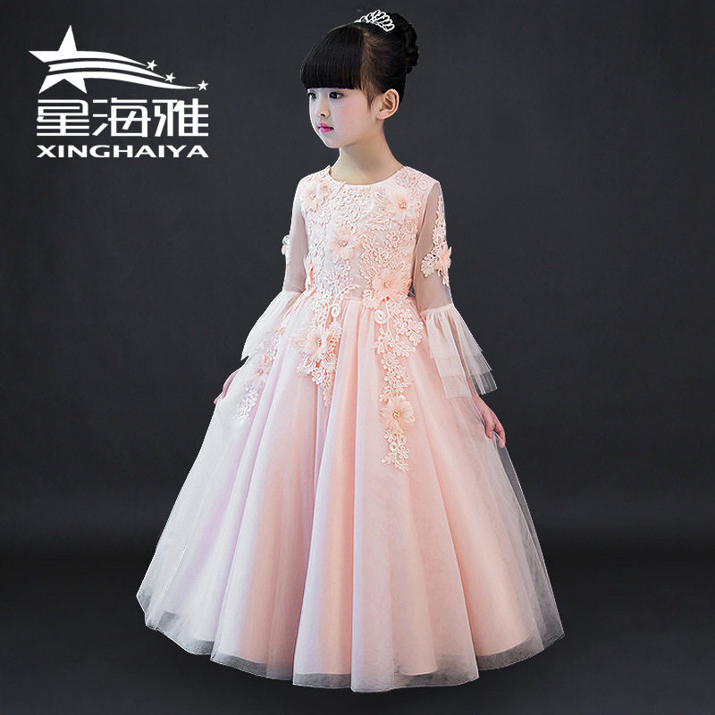 新款儿童礼服公主大童花童婚纱长裙女童生日钢琴演出服花仙子长袖|msdalam kategori Kanak-kanak/Bayi/Keluarga dipasang, pakaian kanak-kanak - dari Buy2taobao.com untuk memberikan perkhidmatan ejen Taobao profesional membeli