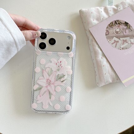 DanDan 韩系温柔粉波点百合花适用iPhone17promax手机壳16pro新款imd双层15pro简约透明16promax防摔保护套