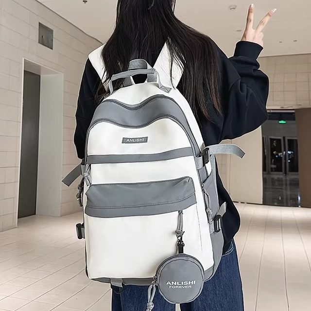 芊思淼撞色拼接双肩包女大容量百搭学生书包旅行电脑包