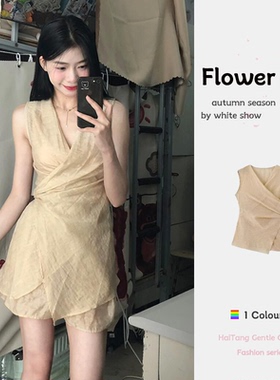 夏季一整套ootd穿搭减龄高级松弛感无袖天丝上衣短裙裤两件套女