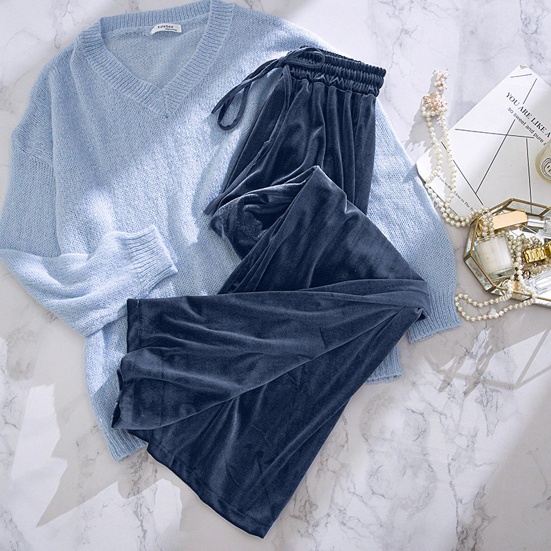 金丝绒阔腿裤女秋冬高腰垂感2020新款宽松直筒休闲拖地丝绒长裤子