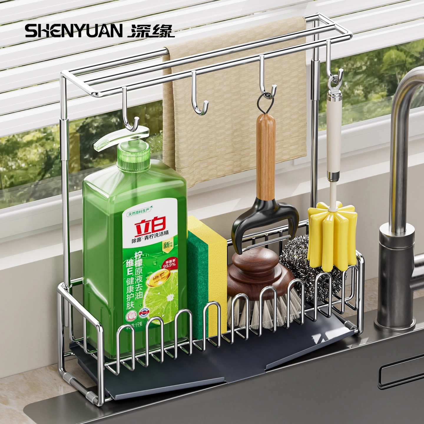 厨房置物架2025新款抹布架不锈钢厨房水槽池水龙头窄边海绵沥水架