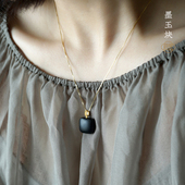 良器良器艺术和田玉墨玉18k金吊坠墨玉金镶玉坠新疆墨玉锁骨坠