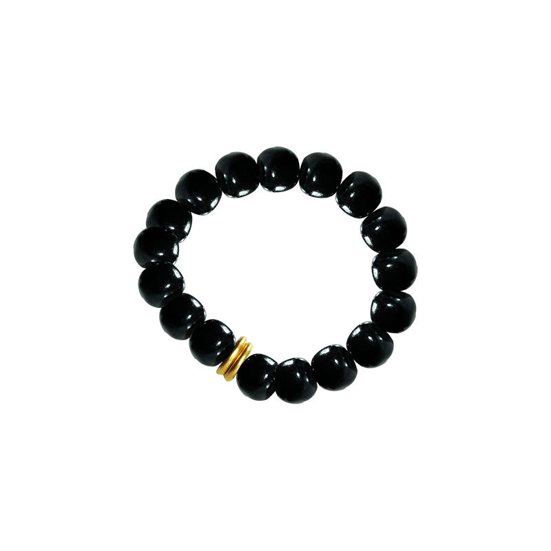 良器艺术18k金墨玉老型珠手串