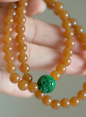 良器艺术丨和田玉蜜糖色糖玉手串双圈手串女 翡翠花珠多圈手链