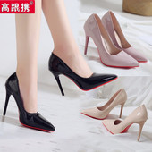 网红漆皮单鞋 2025春季 女性感浅口尖头鞋 子细跟职业鞋 新款 超高跟鞋