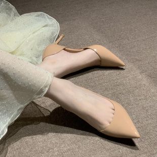 红底高跟鞋女秋冬款2025年新款细跟尖头侧空漆皮职业性感裸色单鞋