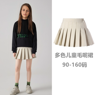 2025新款冬装女童a字裙毛呢百褶裙儿童高腰半身裙裤裙学院风短裙