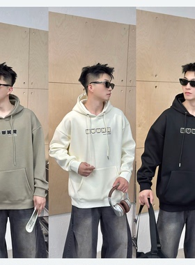 【加绒加厚】连帽男生卫衣美式个性印花奥粒绒一体休闲卫衣28026