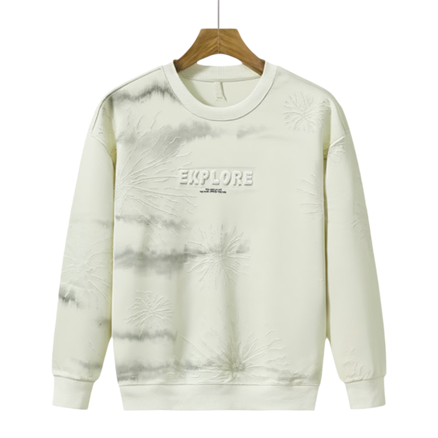 高级感钢印字母扎染圆领卫衣男士新款潮牌加厚打底衫男生内搭上衣