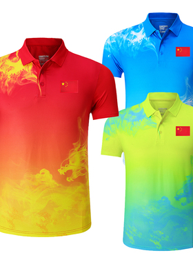 新款翻领乒乓球服龙服透气网眼速干羽毛球运动服成人儿童套装印字