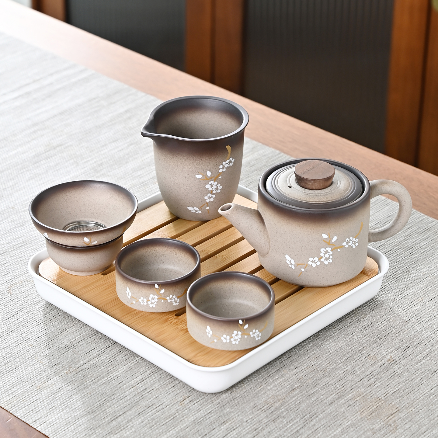 一壶二杯粗陶陶瓷功夫茶具套装