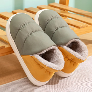 羽绒防水棉拖鞋男士冬季室内家居加绒保暖防滑厚底包跟外穿棉鞋女
