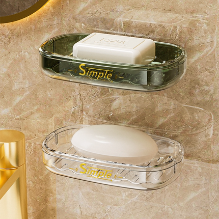 玺妙肥皂盒壁挂式免打孔家用卫生间大皂盒双层沥水浴室墙上置物架