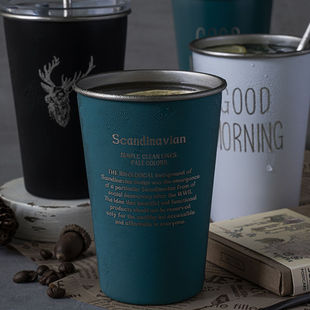 水杯吸管杯ins风铁质304不锈钢杯子带盖设计感杯子男生夏季冷饮杯