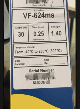 安捷伦CP9102 VF-624ms 气相色谱柱30m, 0.25 mm, 1.40 µm