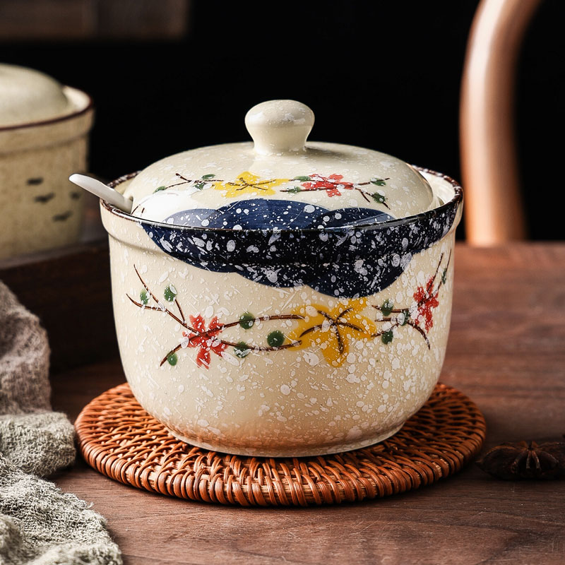 家用陶瓷耐高温带盖盐罐猪油罐