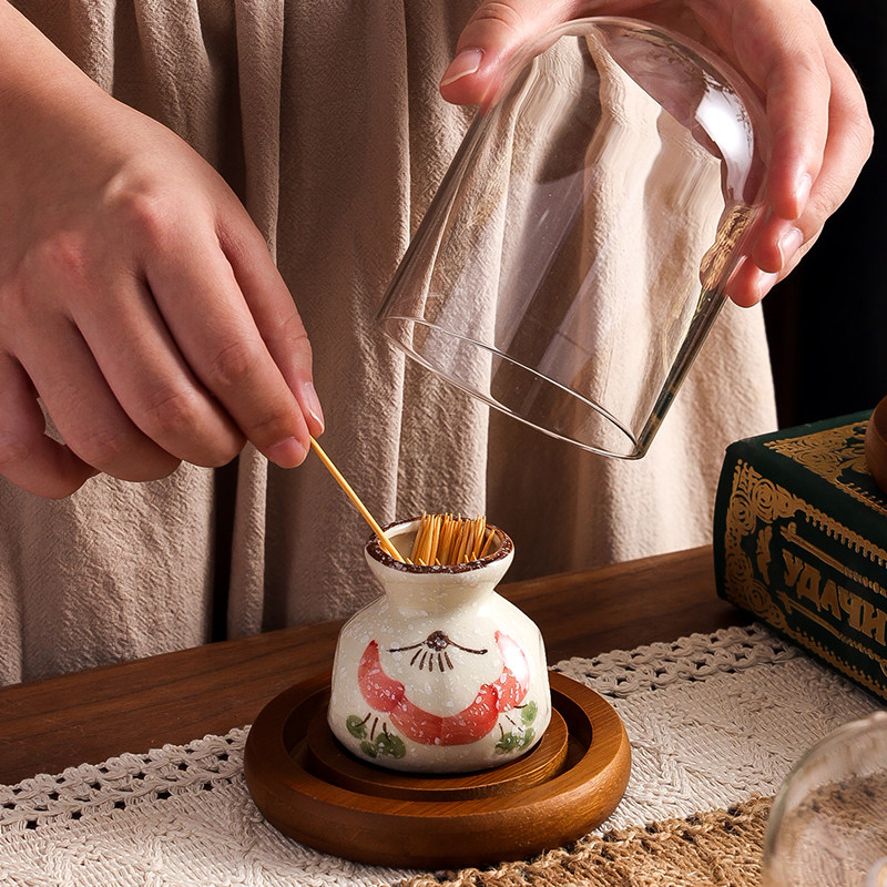 日式复古陶瓷牙签筒牙签盒牙签罐牙签瓶防尘粗陶家用个性创意摆件,餐饮具,牙签筒,淘宝优惠券,粉丝福利购,淘宝优惠卷