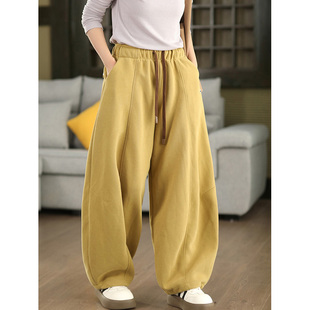 气质宽松遮肉保暖弯刀裤 柒白2025秋冬新款 休闲系带厚实针织棉卫裤