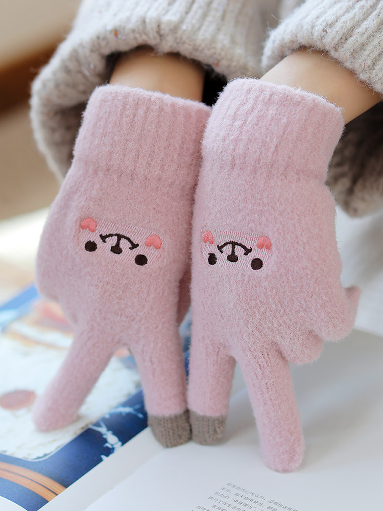 여성용 겨울 INS 스타일 장갑 따뜻하고 귀엽고 벨벳 터치 스크린 두꺼운 학생용 장갑 방한 사이클링용 두꺼워짐 방한