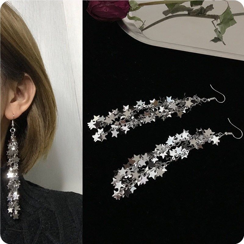韩国风仙气蹦迪bling麦穗五角星星流苏耳环长款女
