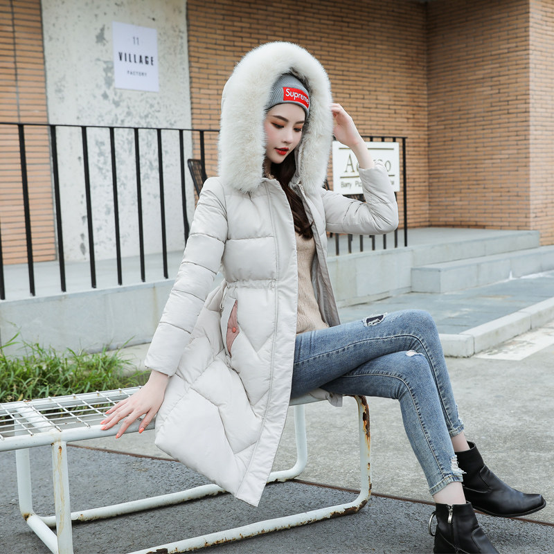 蔚佳依恋2019新款冬季韩版修身显瘦过膝棉衣女中长款棉服大毛领袄