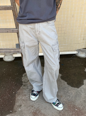 RonnShop美式街头口袋cleanfit工装弯刀裤