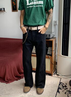 RonnShop日系宽松休闲复古黑色微喇长裤