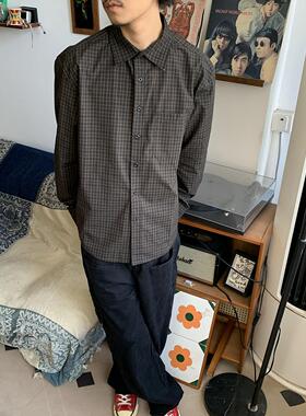 RonnShop秋冬新款日系宽松复古格子衬衫vintage