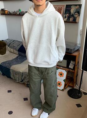 RonnShop日系宽松美式复古450g重磅boxy纯色加厚灰色卫衣加厚外套