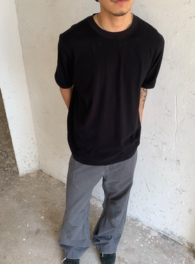 RonnShop日系水洗吸汗复古正肩纯色休闲T恤